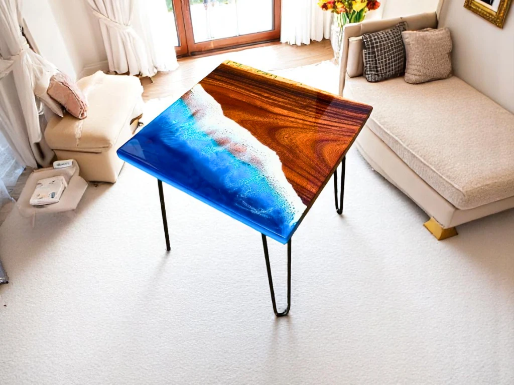 Square Ocean Blue Epoxy Resin Table Top – Perfect New Home Gifts